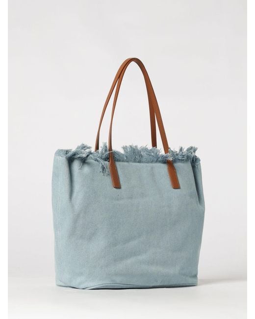 Mc2 Saint Barth Blue Cotton Blend Shoulder Bag With Logo