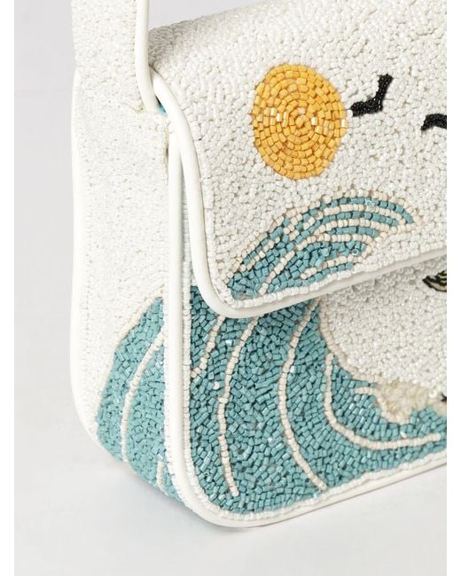 Staud White Tommy Shoulder Bag With All-Over Beaded Graphic Embroidery