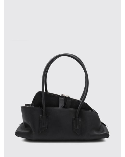 The Attico Black La Passeggiata Small Leather Shoulder Bag With Double Handle