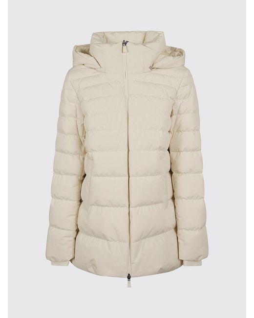Herno Natural Knee-Length Quilted Nylon Down Jacket With Removable Hood