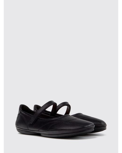 Camper White Right Nina Leather Mary Jane Flats With Velcro Strap