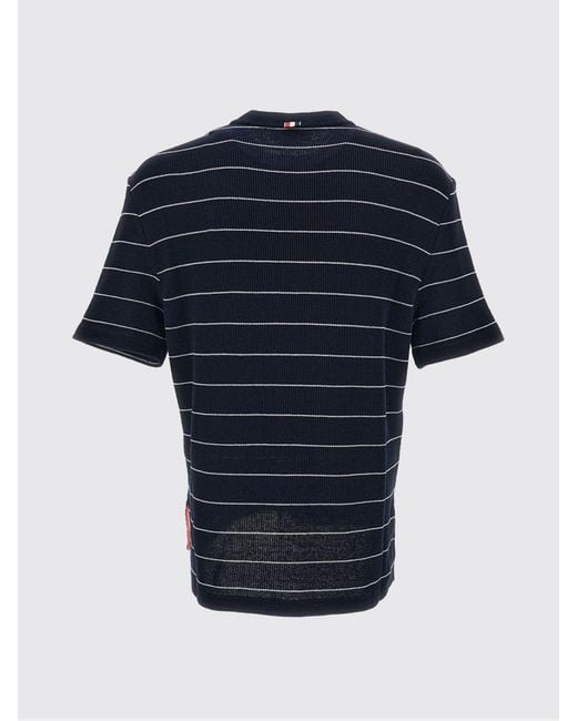 Thom Browne Blue Striped Cotton And Linen T-Shirt for men