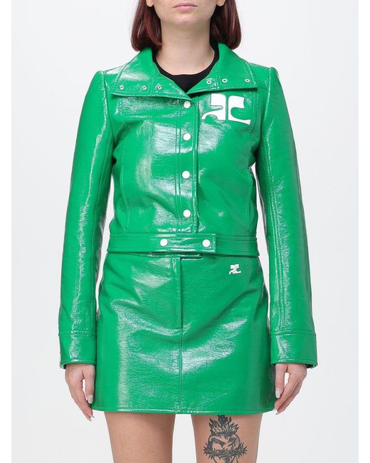 Courreges Green CourrÈ Ges Contrast-Logo Cropped Faux Leather Jacket