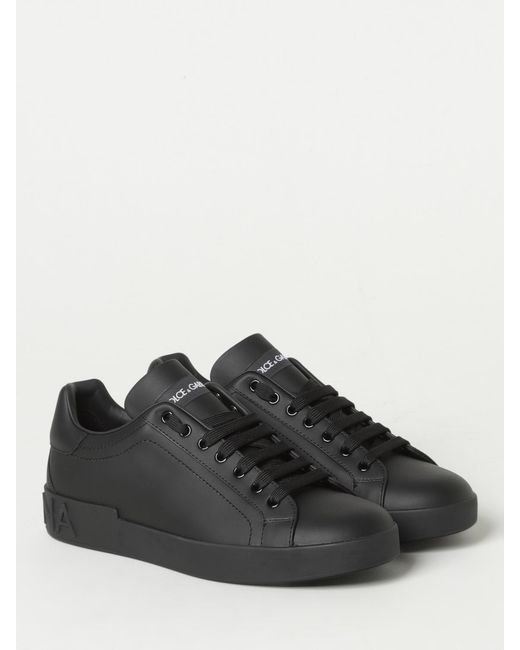 Dolce & Gabbana Black Leather Sneakers With Logo for men