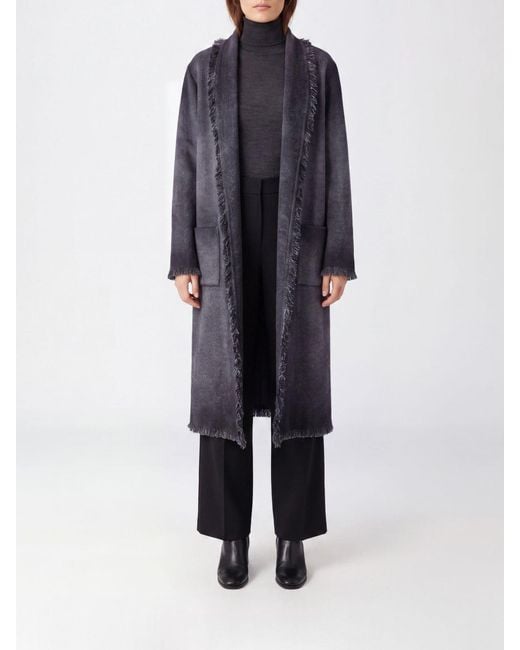 Avant Toi Blue Virgin Wool-Blend Coat With Shawl Collar And Fringed Hem