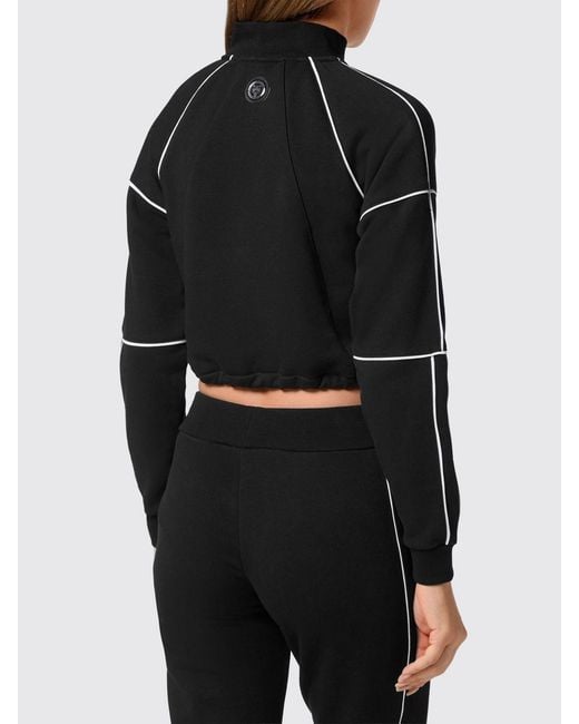 Philipp Plein Black Cropped Zip-Up Jersey Sweatshirt With Funnel Neck