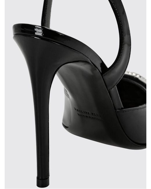 Philipp Plein Black Patent Leather Slingbacks With A High Heel And Jewel Buckle