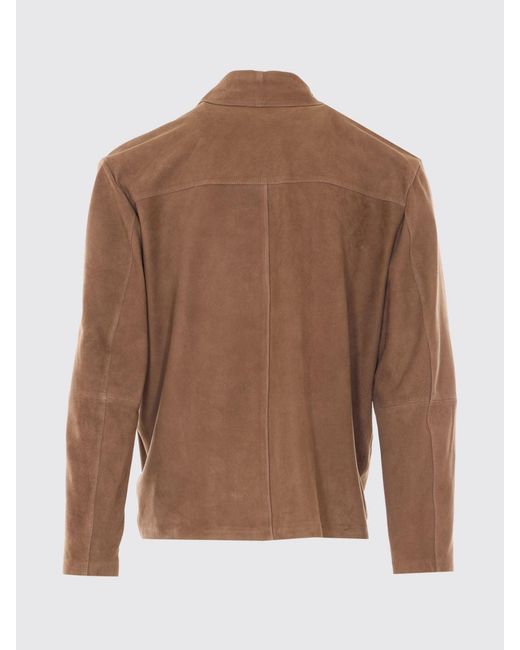 Arma Brown Suede Goat Leather Shirt Jacket With Welt Pockets for men