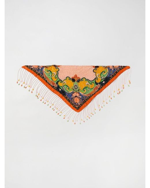 Etro Multicolor Paisley Print Silk Scarf With Beaded Fringes