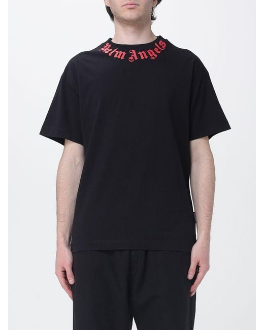 Palm Angels Black Cotton T-Shirt With Logo for men