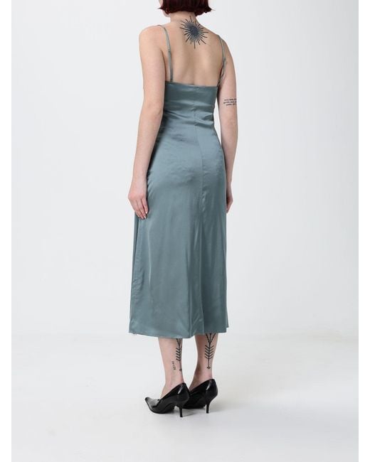 Acne Blue Satin Slip Dress With Lace Inserts
