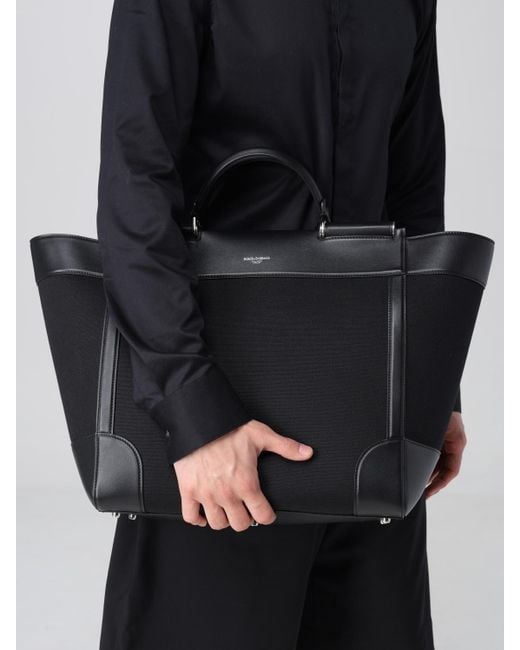 Dolce & Gabbana Black Leather-Trimmed Tote Bag for men
