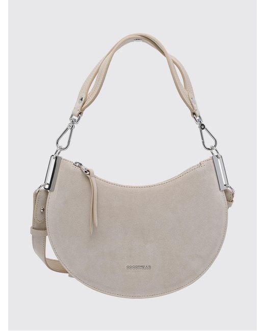 Coccinelle Gray Small Sunup Suede Leather Hobo Bag With Lettering Logo
