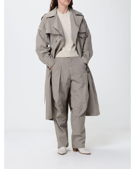 Isabel Marant Gray Striped Cotton Double-Breasted Trench Coat
