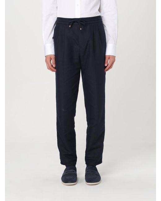 Brunello Cucinelli Blue Linen And Cotton Trousers for men