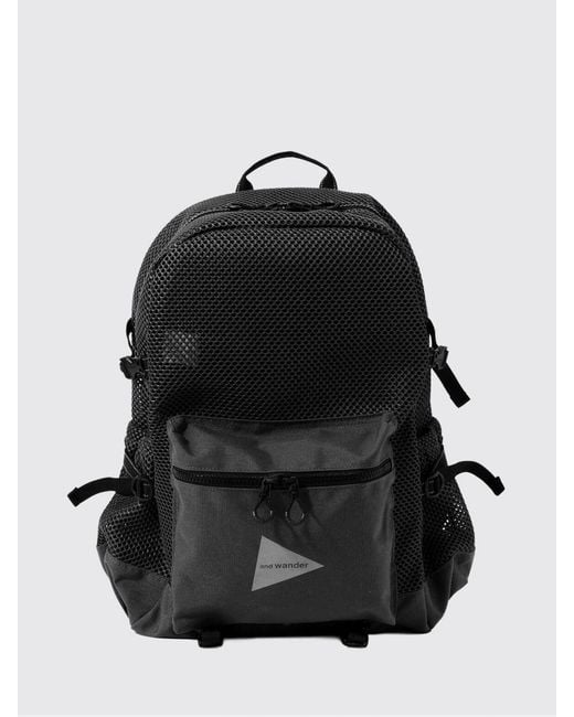 And Wander Black Perforated Polyester Backpack for men