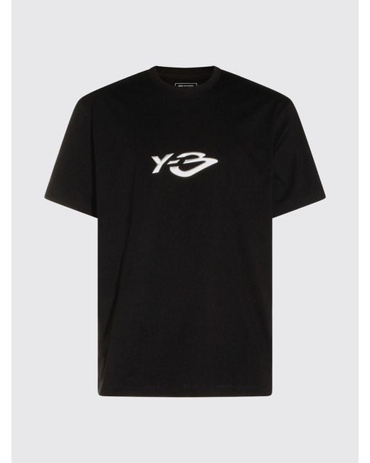 Y-3 Black Cotton Crewneck T-Shirt With Contrast Logo Print On The Back for men