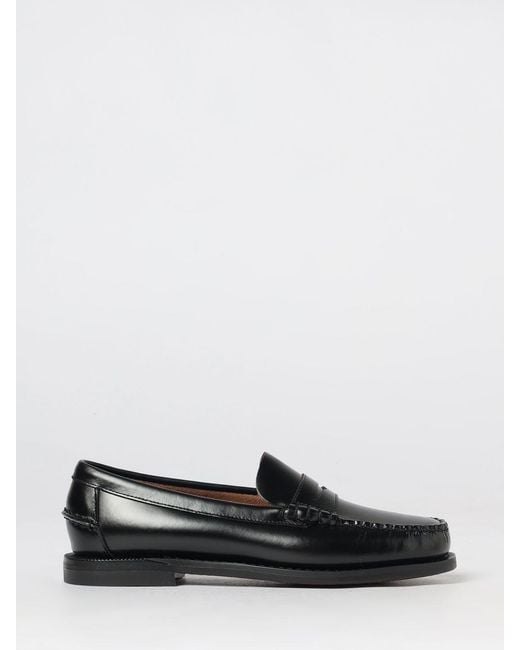 Sebago White Classic Dan Brushed Leather Penny Loafers With Low Heel