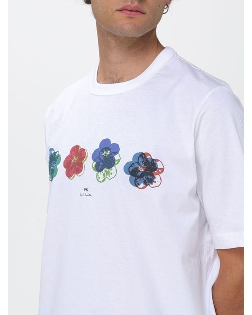 Paul Smith White All-Over Floral Print Organic Cotton T-Shirt With Logo for men
