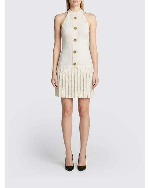 Balmain White Viscose Blend Dress With Buttons
