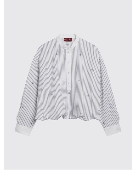 Gucci White Striped Cotton Shirt With Gg Monogram