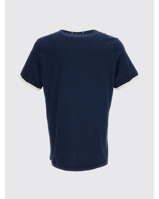 Golden Goose Deluxe Brand Blue Slim Fit Cotton T-Shirt With Printed Logo And Contrast Trims for men