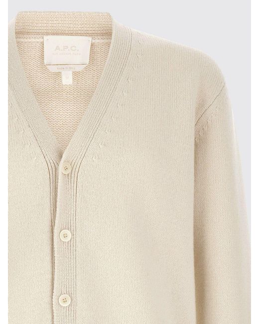 A.P.C. Natural V-Neck Pure Wool Cardigan With Contrast Logo for men
