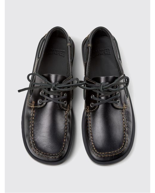 Camper White Don Leather Boat Shoes for men