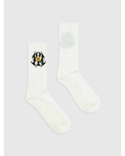 Barrow White Stretch Cotton Socks With Jacquard Logo for men