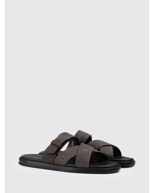 Doucal's Black Grained Leather Sandals for men