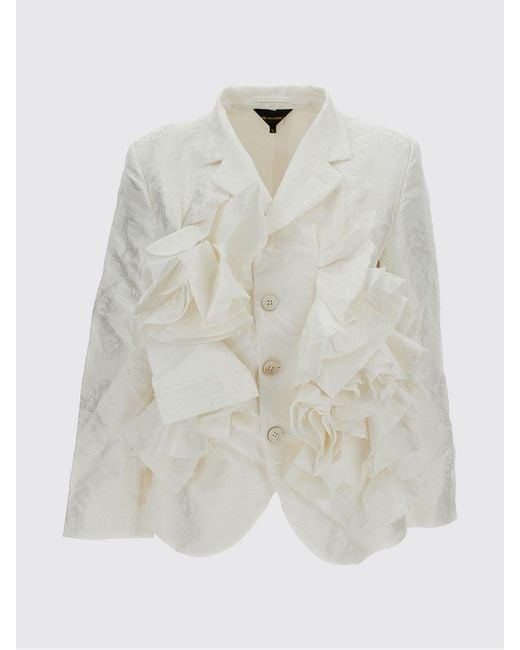 Comme des Garçons White Comme Des GarÇ Ons Single-Breasted Cropped Blazer With Lapels And Embroidery