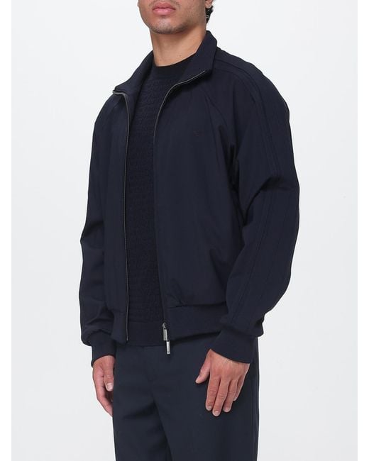 Emporio Armani Blue Wool-Blend Bomber Jacket With High Neck And Tone-On-Tone Logo for men