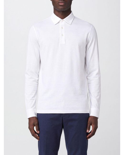 Zanone White Long-Sleeved 100% Cotton Polo Shirt With Classic Collar for men
