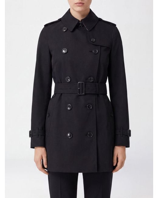 Burberry Blue Cropped Double-Breasted Cotton Trench Coat With Adjustable Belt