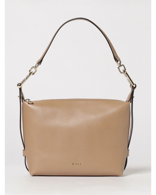 Furla Natural Tonie Grained Leather Shoulder Bag By With Removable Strap