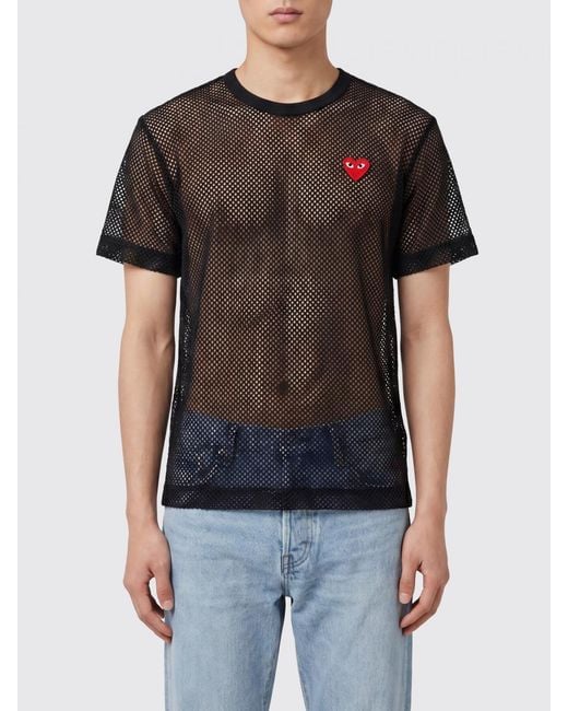 COMME DES GARÇONS PLAY Black Comme Des Gar&Ccedil	Ons Play Mesh Nylon T-Shirt With Contrasting Logo Patch for men