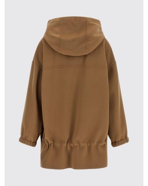 Max Mara Brown Single-Breasted Wool Hooded Coat With Zip Closure