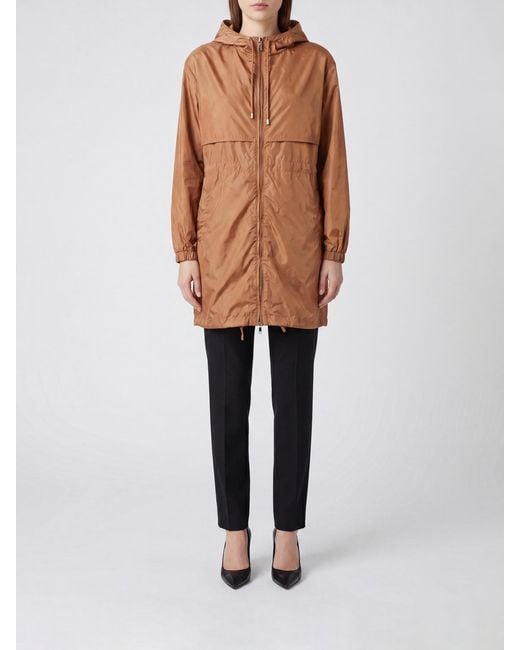 Semicouture Brown Knee-Length Hooded Technical Fabric Parka