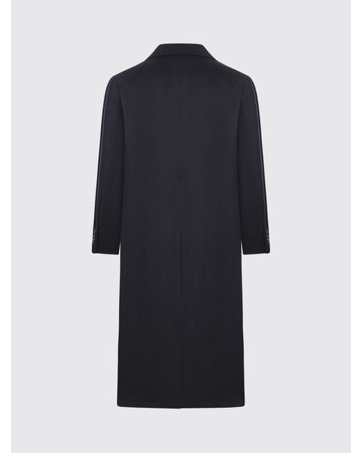 Kiton Blue Double-Breasted Cashmere Coat for men