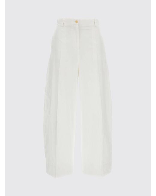 Alberto Biani White High-Waisted Wide Leg Cotton Trousers With Belt Loops