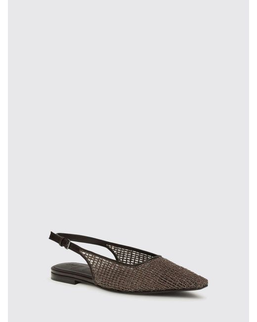 Brunello Cucinelli White Mesh Nylon And Leather Ballerinas With Monili