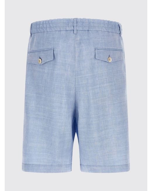 Brunello Cucinelli Blue Linen And Virgin Wool Chino Shorts With Belt Loops for men