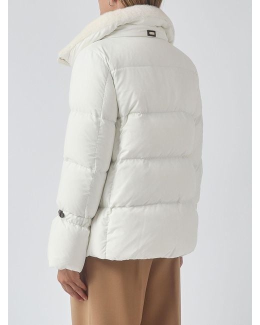 Herno White Quilted Ultra-Light Nylon Down Jacket With Fur Collar