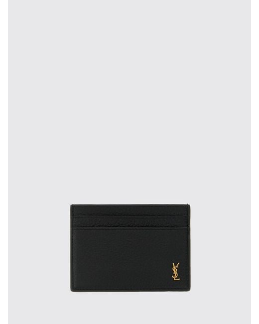 Saint Laurent White Tiny Cassandre Leather Credit Card Holder for men