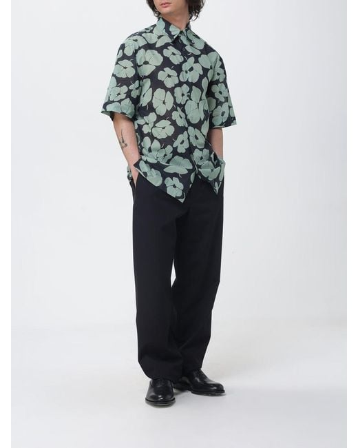 Dries Van Noten Green Casual Cotton Shirt With Floral Print for men