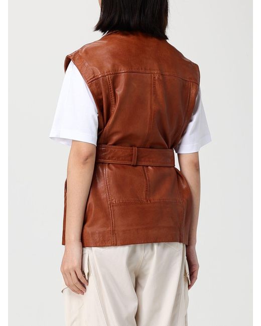 Pinko Brown Leather Biker Jacket