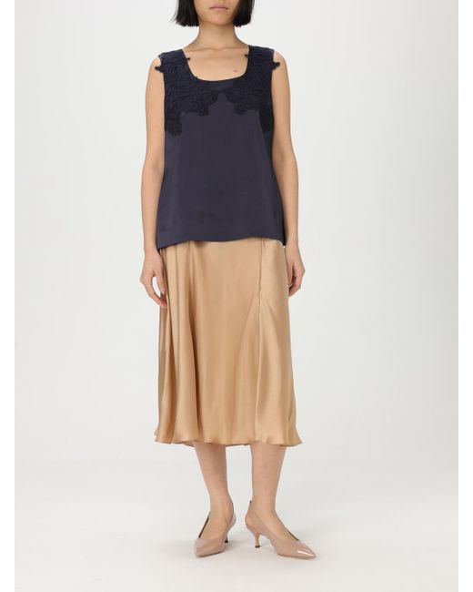 Alberta Ferretti Natural Midi Aline Silk Skirt