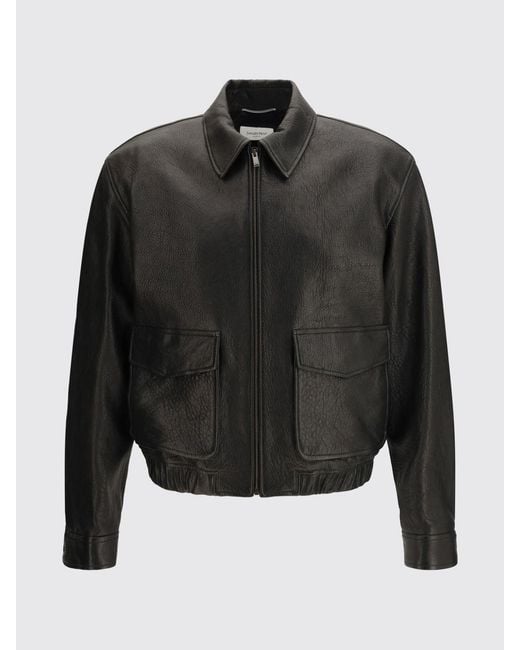 Saint Laurent Black Leather Bomber Jacket for men