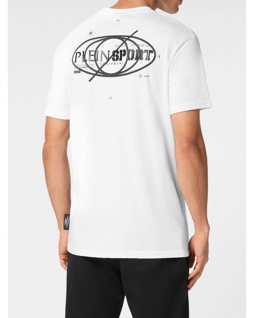 Philipp Plein White Slim Fit Cotton T-Shirt With Contrast Logo And Dropped Shoulders for men