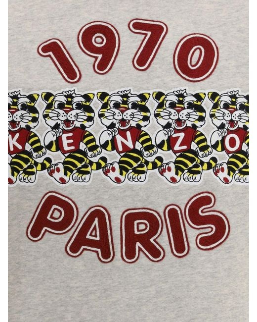 KENZO Gray Cotton Crew Neck Sweatshirt With Print for men